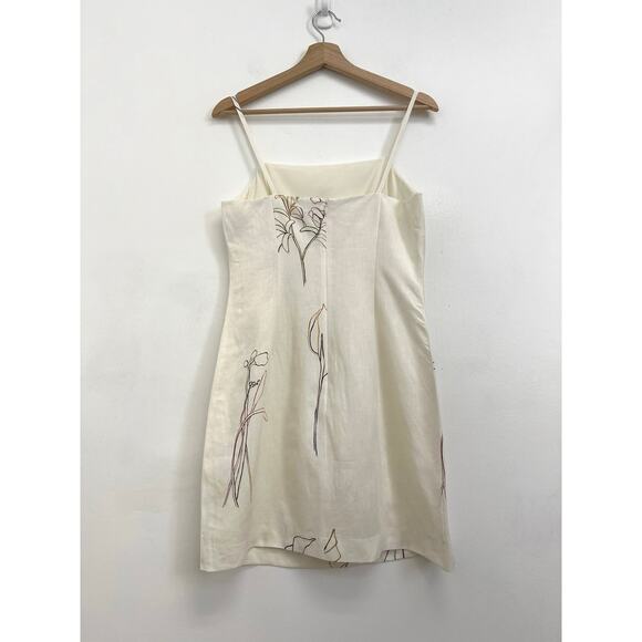 NWT Theory IWG Weekend Square Neck Nature Linen Print Resort Mini Dress - Size 4 - Picture 3 of 13